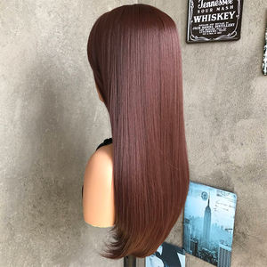 Perruques longues et droites personnalisables en gros, brun foncé, rouge bordeaux avec frange pour femmes, perruque synthétique dégradée à raie centrale, résistante à la chaleur - Product Image 3