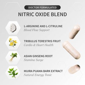 En stock : Complément d'oxyde nitrique avec L-Arginine pour soutenir l'énergie, la récupération rapide, la santé cardiaque et la croissance musculaire - 60 capsules - Product Image 4