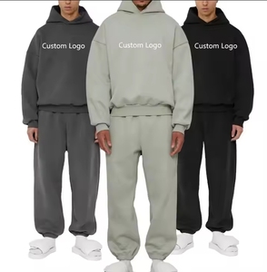 Custom Alta Qualidade Algodão Tricô Homens Hoodies e Suor Jogging Pants Luxo Oversized Sweatsuit Sweatpants Unisex Hoodie Set - Product Image 2
