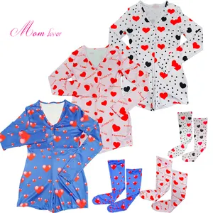 Bebek giysileri ile sevgililer günü eşleştirme pijama çorap Loungewear baskılı tulum yetişkin Bodysuit noel Pajamas pijama