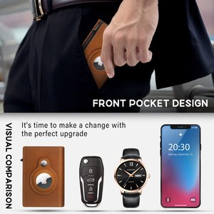 Portefeuille homme en cuir véritable lisse fait main avec emplacement pour AirTag, porte-cartes fin à trois volets en métal pour homme - Product Image 6