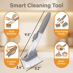 Replaceable Kitchen Dishwashing Sponge Cleaning <b>Brush</b> Plastic <b>Scrub</b> Dish <b>Brush</b> With Soap Dispenser - Product Image 2