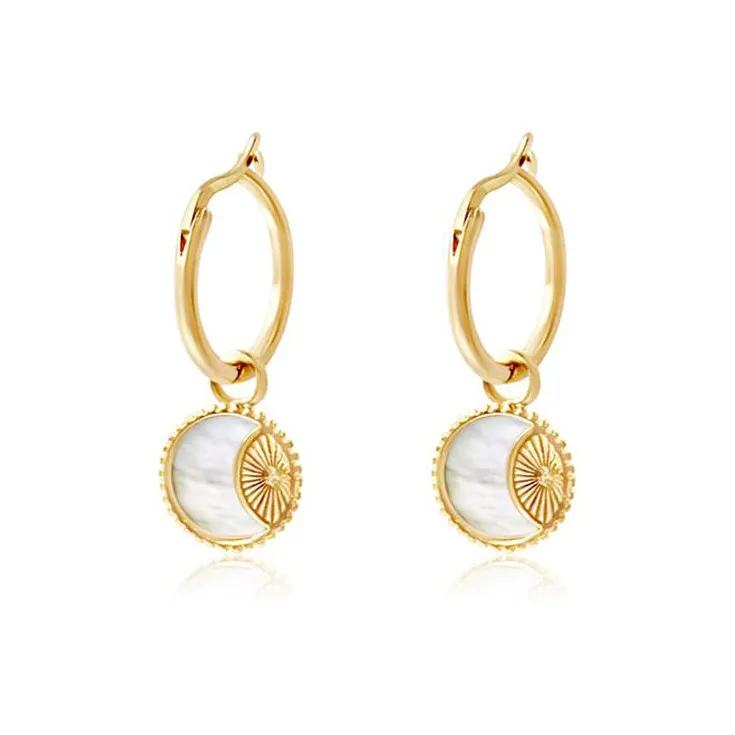 Gemnel Ladies elegant jewelry gold plated mother of pearl Solar Charm Earring