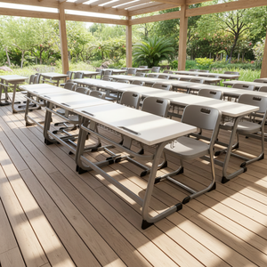 Ensemble de bureau et chaise double pour étudiants, moderne, réglable, en métal, pour salle de classe primaire et salon - Product Image 1