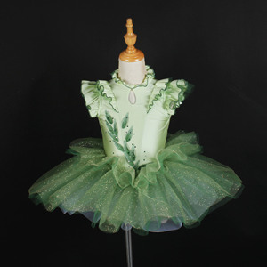 Disfraz de Danza de Hojas Verde Claro para Niños, Vestido de Tutú de Hada Brillante <span class=keywords><strong>con</strong></span> Adornos para Actuación en Escenario - Product Image 4