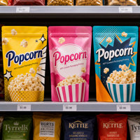Sachets personnalisés pour pop-corn, à fenêtre transparente de forme spéciale, refermables avec fermeture éclair, résistants à l'humidité