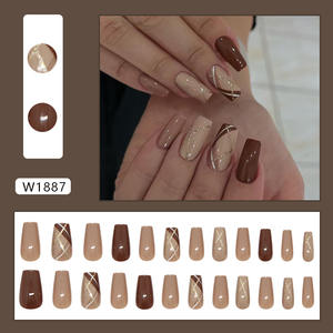 <span class=keywords><strong>Uñas</strong></span> Acrílicas Retro <span class=keywords><strong>Color</strong></span> Café, 24 Piezas, Semi-Artificiales, Cuadradas, Presionables, Hechas a Máquina, <span class=keywords><strong>Uñas</strong></span> Postizas al por Mayor para Aplicación en Dedos - Product Image 2