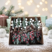 Rangkaian Bunga Natal, Ranting Pinus, Jarum Pinus Buatan, Buah Berry Merah, Ranting Pinus Natal Realistis