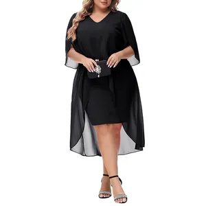 Ropa personalizada Simple gasa alto bajo dobladillo elegante Casual Formal boda invitado cóctel fiesta vestidos para mujeres