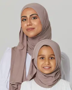 Bán sỉ hijab 4 màu-Thiết Kế Mới Nhất CHA Mẹ-con Ngay Lập Tức Hijab 4 Cách Cotton Co Giãn Khăn Quàng Cổ Khăn Choàng Màu Rắn Phụ Nữ Hồi Giáo Hijab