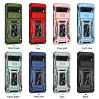 Coque de téléphone antichoc hybride avec anneau métallique et support pour Google Pixel 7 8 9 10 Pro 7A 8A 9A 10 Pro XL avec protection coulissante pour l'appareil photo