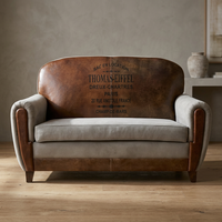 Thomas-Eiffel Echtleder Chesterfield 2-Sitzer Sofa mit Festem Rücken, Abgerundeten Armlehnen und Holzbeinen für Wohnzimmermöbel