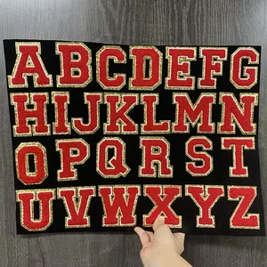 8CM Single Number Multi Color Red Towel Sticker Fuzzy Glitter Iron Backing A-Z Alphabet Letters DIY Embroidered Chenille Patches
