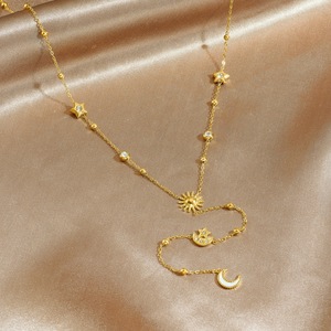 Fashion Simple Inlaid Stainless Steel 18k Gold Plated Moon Star Pendant Y-shaped <b>Long</b> Tassel Clavicle Chain <b>Necklace</b> - Product Image 3