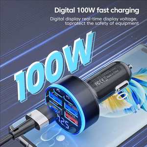 Adaptador de cargador de teléfono de coche USB C de carga súper rápida 6 en 1 con pantalla de voltaje Cargador de coche multipuerto de 100W para iPhone Samsung - Product Image 3