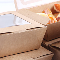Caja de embalaje desechable para comida, contenedor de papel Kraft, Pasta, Sushi, con ventana