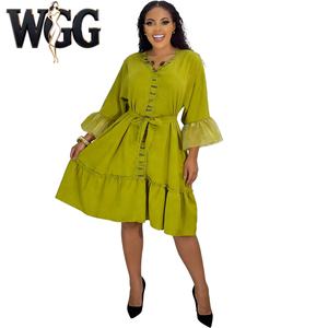 Robes décontractées grande taille pour femmes, coupe ample, manches évasées, longueur genou, respirantes, polyester/coton, couleur bonbon - Product Image 4