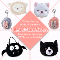 Porte-monnaie personnalisé OEM en forme de dessin animé, pochette zippée en peluche, sac de rangement chaton, porte-monnaie moelleux, porte-cartes en forme de mouton ou de lapin