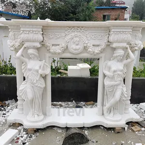 White Stone Large Marble Angel Greek Statue Fireplace Mantel Surround