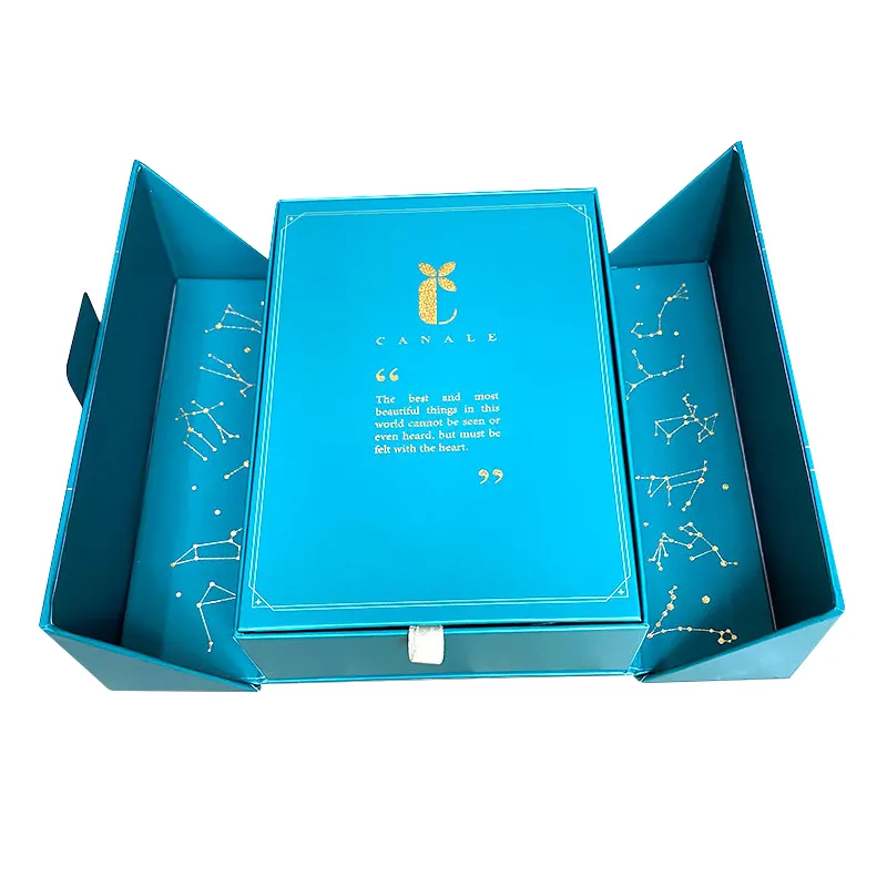 Caja de regalo de embalaje de cosméticos, cartón de Color de lujo con inserto de espuma, puerta magnética doble abierta