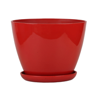 Pot de fleurs en plastique PP rouge brillant avec soucoupe, durable, léger, personnalisation des couleurs, trous de drainage pour la maison et le jardin