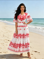 Ventes en gros de robes mi-longues plissées à manches courtes à imprimé floral col en V, robes décontractées élégantes Miyaki, robes pour femmes grandes tailles