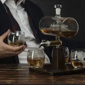 Hot Sale Cheap Price New Design Globe Barrel Whiskey Glass Decanter Decanter Glassware Glass Set Bottle Cup