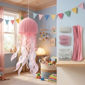 Kit de Bricolage <span class=keywords><strong>VOSAN</strong></span> pour Créer Votre Propre Ornement Suspendu en Forme de Méduse, en Fil Rose, pour Décoration de Chambre d'Enfant, Sans Piles Requises - Product Image 1