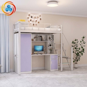 Lit superposé moderne en acier YiCun pour adultes, idéal pour appartement étudiant, avec armoire, bureau et casier intégrés, lit de dortoir économique - Product Image 3