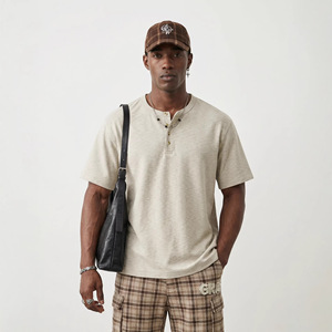 T-shirt décontracté à col rond et manches courtes pour homme, style <span class=keywords><strong>Old</strong></span> Money, couleur unie, nouvelle collection été, coupe ample rétro américaine, personnalisation du logo - Product Image 1