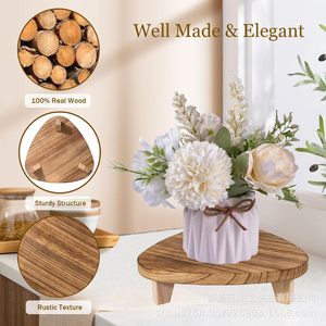 Wooden Round Riser Base Freestanding Bathroom Soap Tray <b>Desktop</b> Toiletries <b>Shelf</b> Rustic Wood Grain Color Durable - Product Image 5