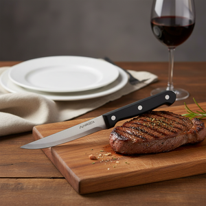 Set di coltelli da bistecca seghettati Mega Line 3 cr13 in acciaio inox con manico in legno Logo Laser per uso cucina - Product Image 3