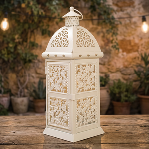 Linterna de Metal estándar de latón AK en polvo blanco con acabado de diseño marroquí linterna atractiva para decoración del hogar/Decoración de festivales - Product Image 2