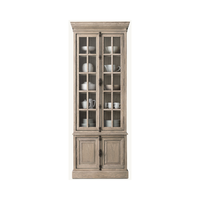 Vitrine haute vintage américaine rustique en bois avec portes vitrées et rangements pour salle à manger et salon