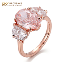 Bague en or rose 5 carats avec trois pierres, diamant rose foncé ovale de laboratoire, bague personnalisée en or 18k 14k 9k, bague de fiançailles