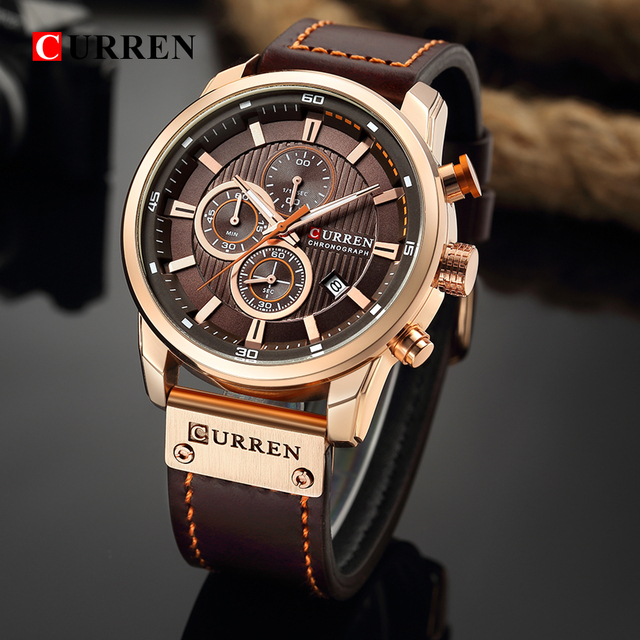 CURREN 8291 Chronograph Mens Watches Top Brand Luxury Fashion Casual Waterproof Date Genuine Leather Sport Male Clock