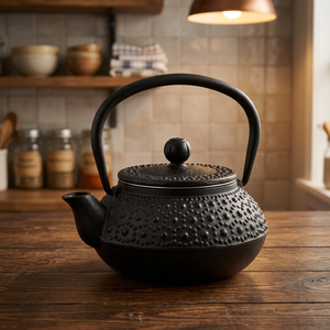 Oriental Style Metal <b>Tea</b> Kettle With Lid And Handle Black <b>Cast</b> <b>Iron</b> Design - Product Image 3