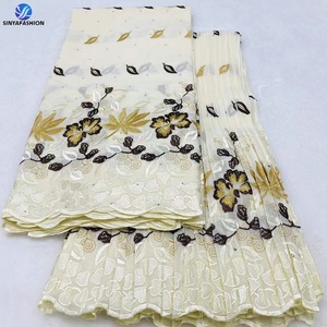 Dernière collection Sinya : Magnifique dentelle <span class=keywords><strong>suisse</strong></span> en voile, brodée de pierres, 100% coton, tissus pour robes de mariée, 5+5 yards, vente en gros en <span class=keywords><strong>Suisse</strong></span> - Product Image 6