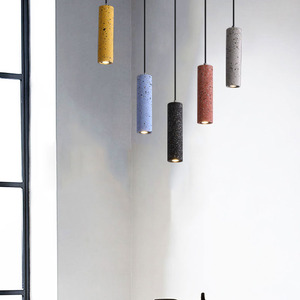 Suspension cylindrique moderne en acier inoxydable, finition rouge mouchetée, LED E26 3500K blanc chaud, hauteur réglable pour salon - Product Image 3