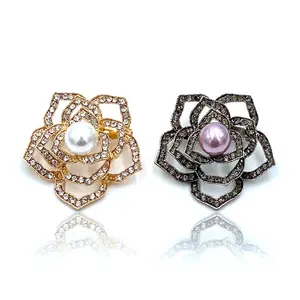 Wholesale Retro Style Pearl Full Black Gold Flower Crystal Rhinestone Brooches