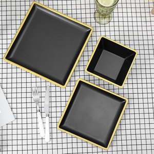 ชุดเครื่อง<span class=keywords><strong>ใช้</strong></span>บนโต๊ะอาหาร<span class=keywords><strong>พลาสติก</strong></span>ทรงสี่เหลี่ยม,<span class=keywords><strong>จาน</strong></span>ของหวานสำหรับปาร์ตี้เมลามีนสีดำพร้อมชุดเครื่อง<span class=keywords><strong>ใช้</strong></span>บนโต๊ะอาหารขอบทอง - Product Image 3