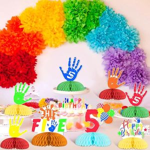 8 pièces Décorations de fête d'<span class=keywords><strong>anniversaire</strong></span> 'Hi Five' pour 5e <span class=keywords><strong>anniversaire</strong></span>, pour garçons et filles, Centre de table en nid d'abeille et Décoration de dessus de table - Product Image 6
