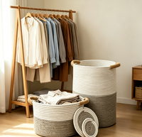 Lot de 2 paniers de rangement en corde de coton bicolore, panier organisateur tissé à la main avec poignées, panier polyvalent pour la chambre d'enfant et l'entrée