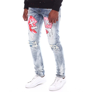 Pantalones vaqueros elásticos para <span class=keywords><strong>hombre</strong></span>, <span class=keywords><strong>jeans</strong></span> con estampado de corazón roto, rasgados, ropa de moda - Product Image 2