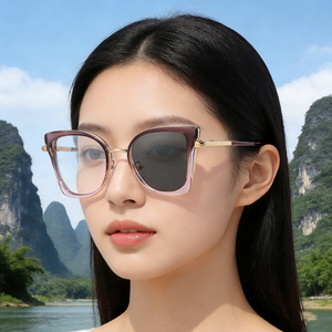 Lunettes de soleil à changement de couleur tendance pour femmes, protection UV400, monture en métal TR, verres PC, style transfrontalier - Product Image 2