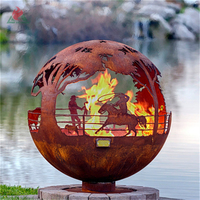 Boule de feu en acier corten, sphère métallique creuse, décoration, foyer, sphères métalliques de jardin
