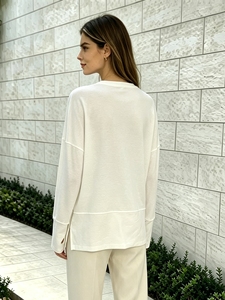 Hot Selling Oversized Drop Shoulder <b>Long</b> Sleeve Tee Seam Stitch Split Hem Crew Neck Casual Loose Tunic <b>Top</b> For Women - Product Image 3