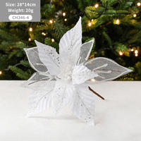 Décorations de Noël 2025 : Ornements pour sapin de Noël, fleurs artificielles rouges, poinsettias dorés scintillants, fleurs de Noël