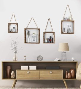 Juego de 4 estantes flotantes cuadrados para montaje en pared, decoración Ustica para el hogar, colgante de pared <span class=keywords><strong>con</strong></span> <span class=keywords><strong>cuerda</strong></span> de algodón - Product Image 6