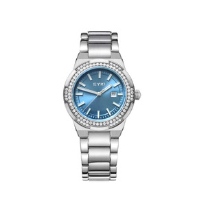 Montre-bracelet à quartz pour femme élégante avec cadran rond en strass, bracelet en acier, calendrier et multifonctionnelle, montre tendance pour femme - Product Image 4